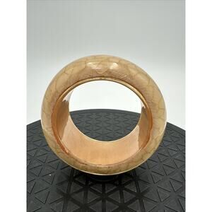 Vintage Wooden Lucite Bangle Bracelet Retro Boho Beige Cracked Gold Design